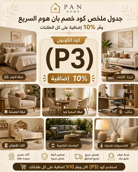 جدول ملخص كود خصم بان هوم السريع